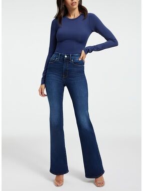 GOOD AMERICAN.  Navy Blue High-Rise Flare Jeans